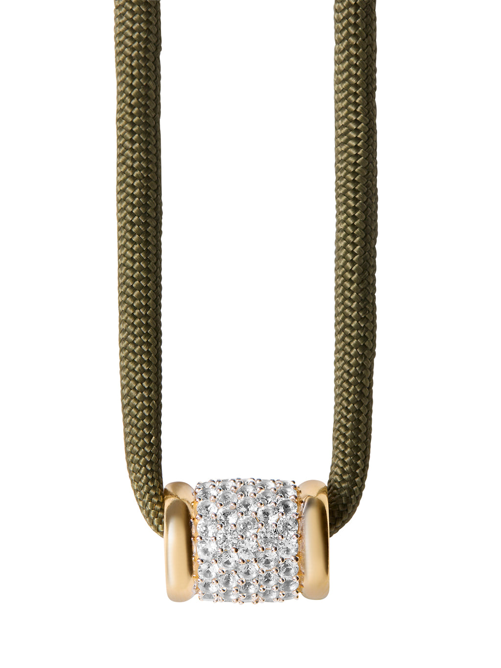 YVES OLIVE PARACORD NECKLACE IN LAB WHITE SAPPHIRE, 18K GOLD