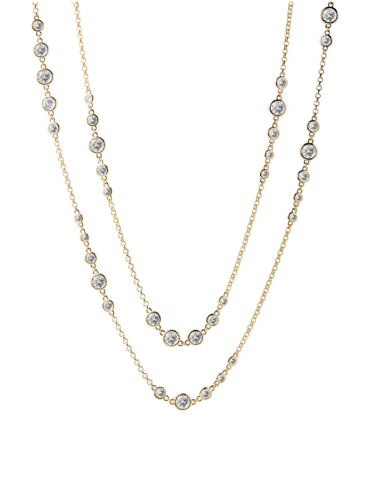 DOUBLE WRAP GRADUATED CLEMENCE NECKLACE, LAB WHITE SAPPHIRE, GOLD