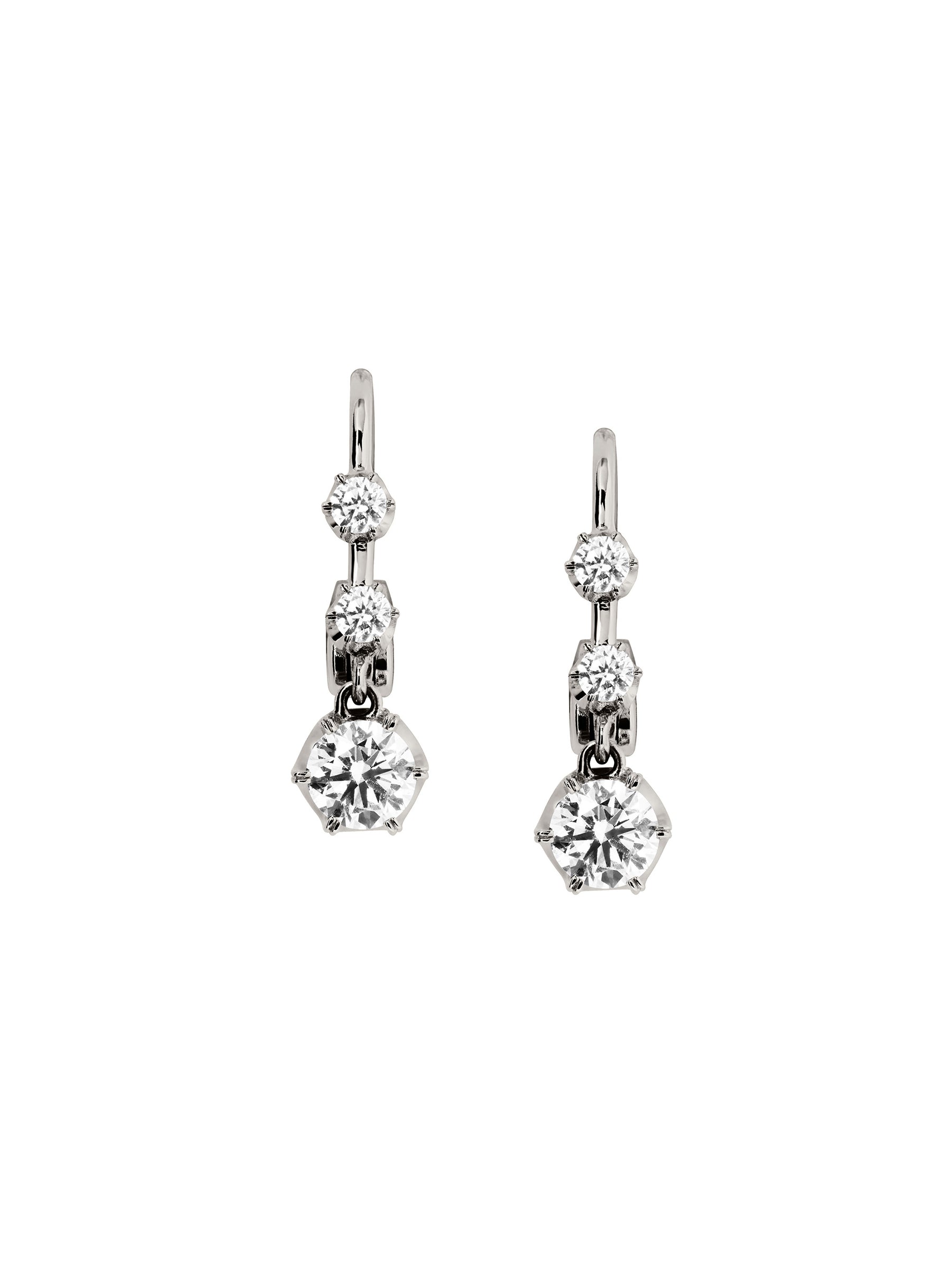 14K HENRIETTA 3-STONE DROP EARRINGS IN LAB DIAMOND