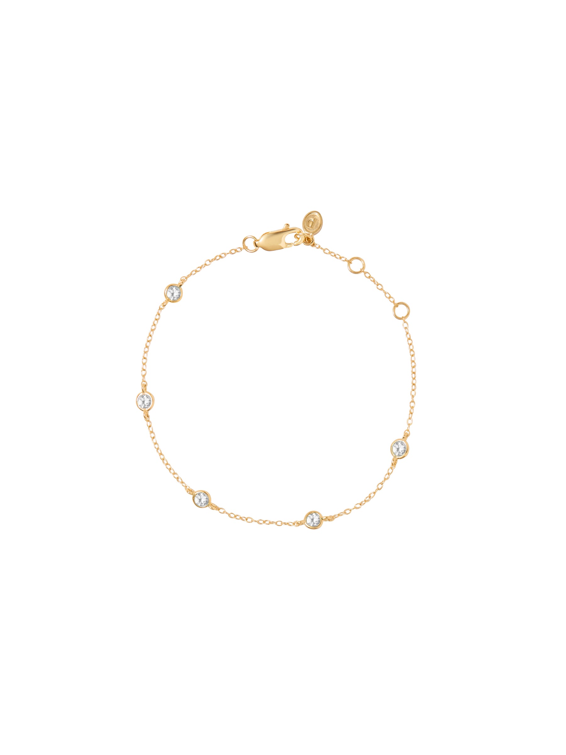 CLEMENCE, LAB WHITE SAPPHIRE 5 STONE STRAND BRACELET, GOLD