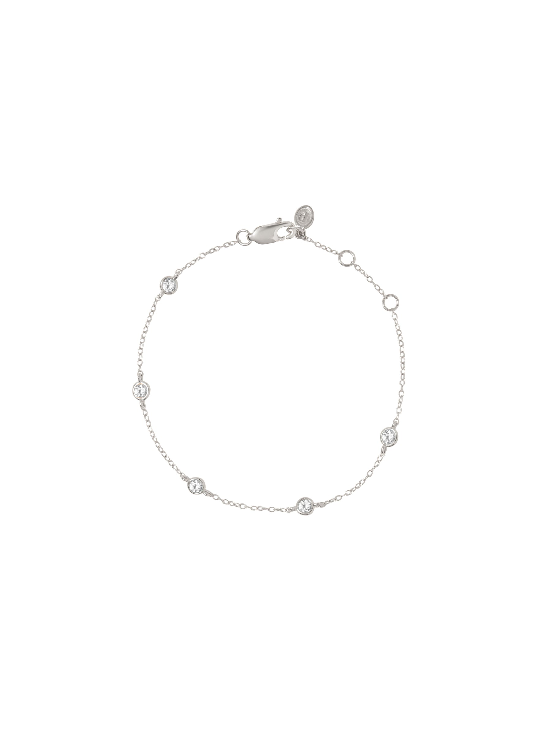 CLEMENCE, LAB WHITE SAPPHIRE 5 STONE STRAND BRACELET, SILVER