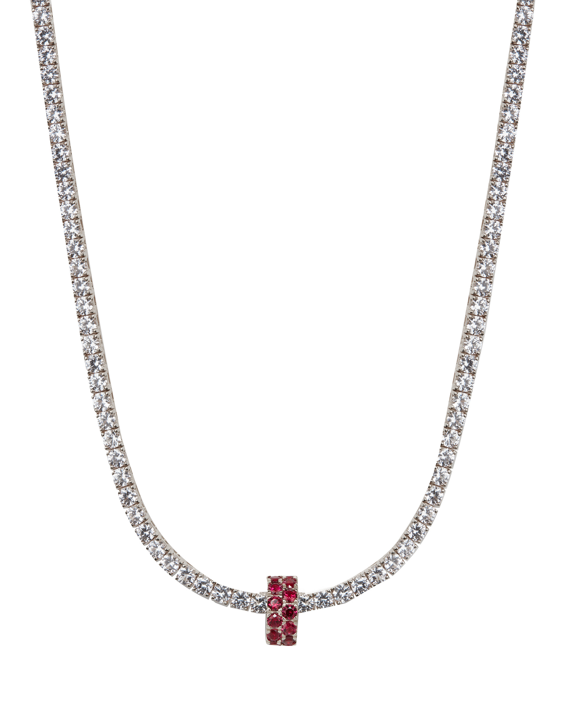TWO-ROW RIVIÈRE PENDANT IN LAB RED SAPPHIRE