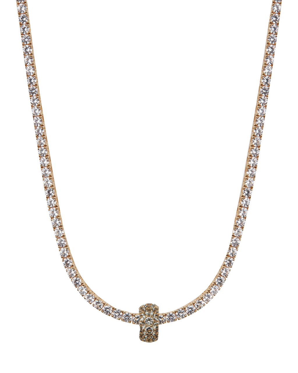 THREE-ROW RIVIÈRE PENDANT IN LAB LIGHT GREEN TOURMALINE, 18K GOLD