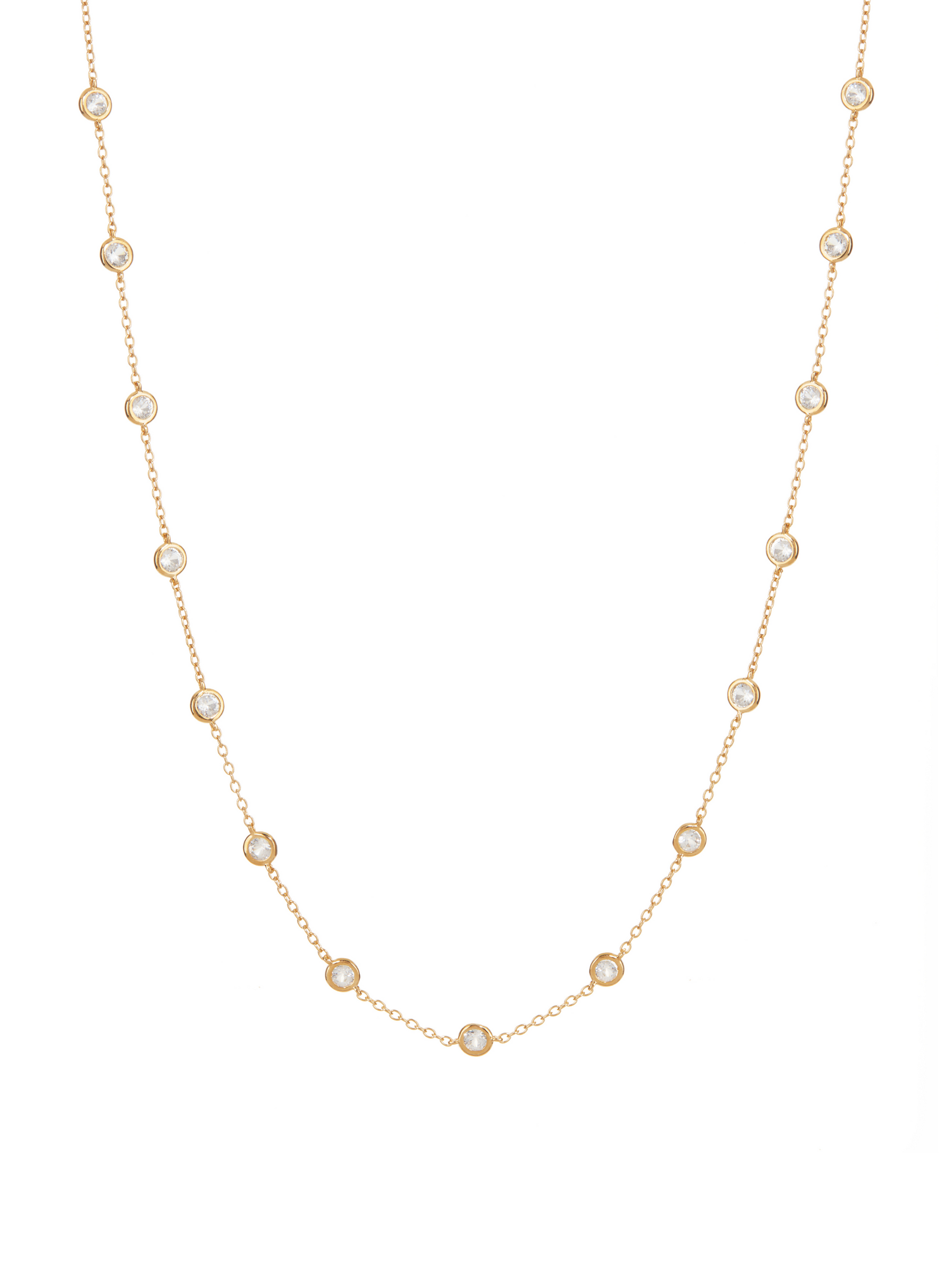 CLEMENCE, LAB WHITE SAPPHIRE 1.50 CARAT 15 STONE STRAND NECKLACE, GOLD