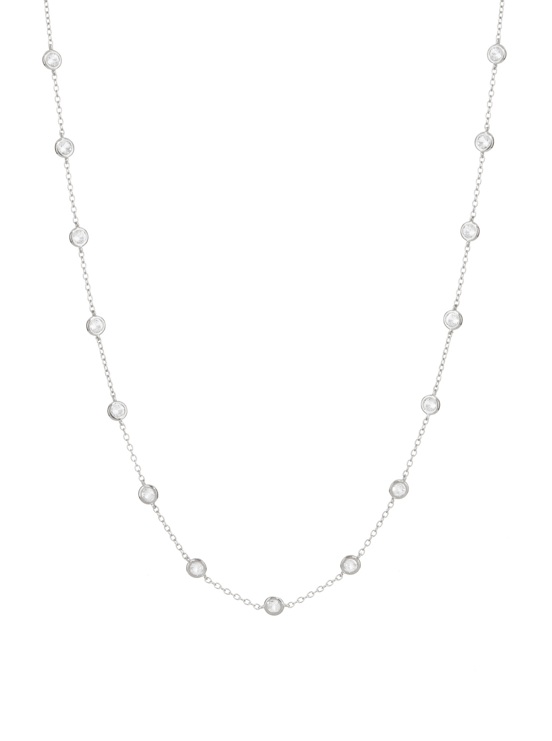 CLEMENCE, LAB WHITE SAPPHIRE 1.50 CARAT 15 STONE STRAND NECKLACE, SILVER