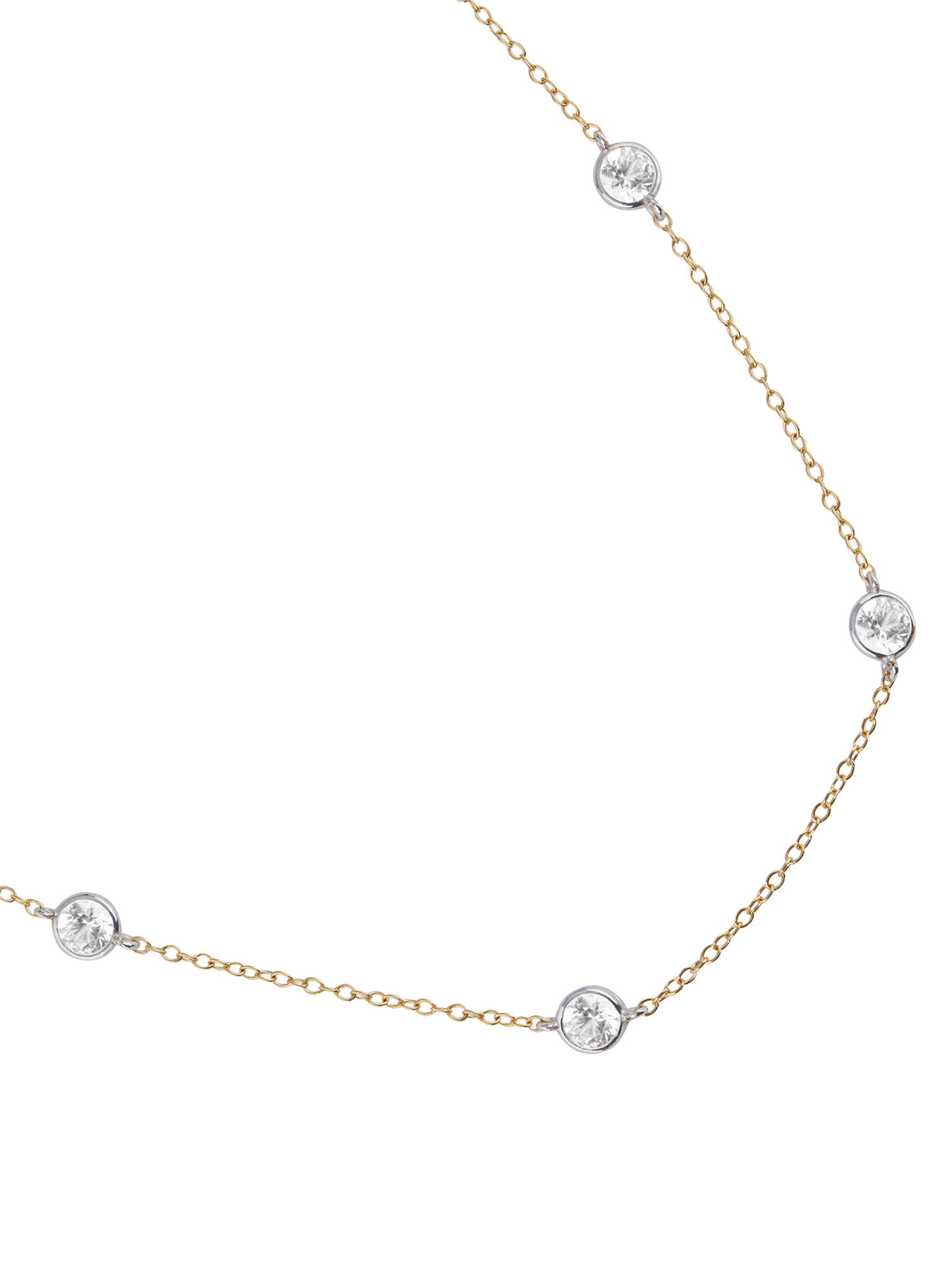 CLEMENCE, LAB WHITE SAPPHIRE 8 STONE TWO-TONE STRAND NECKLACE, GOLD AND SILVER