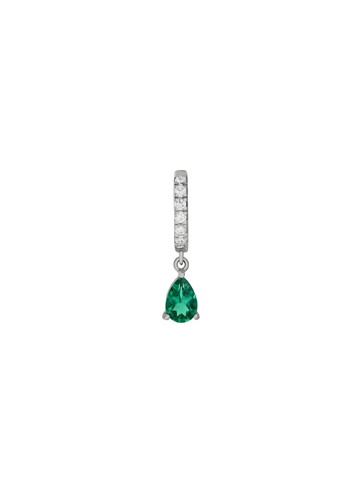 14K PAVÉ PEAR-DROP HUGGIE EARRING IN LAB EMERALD