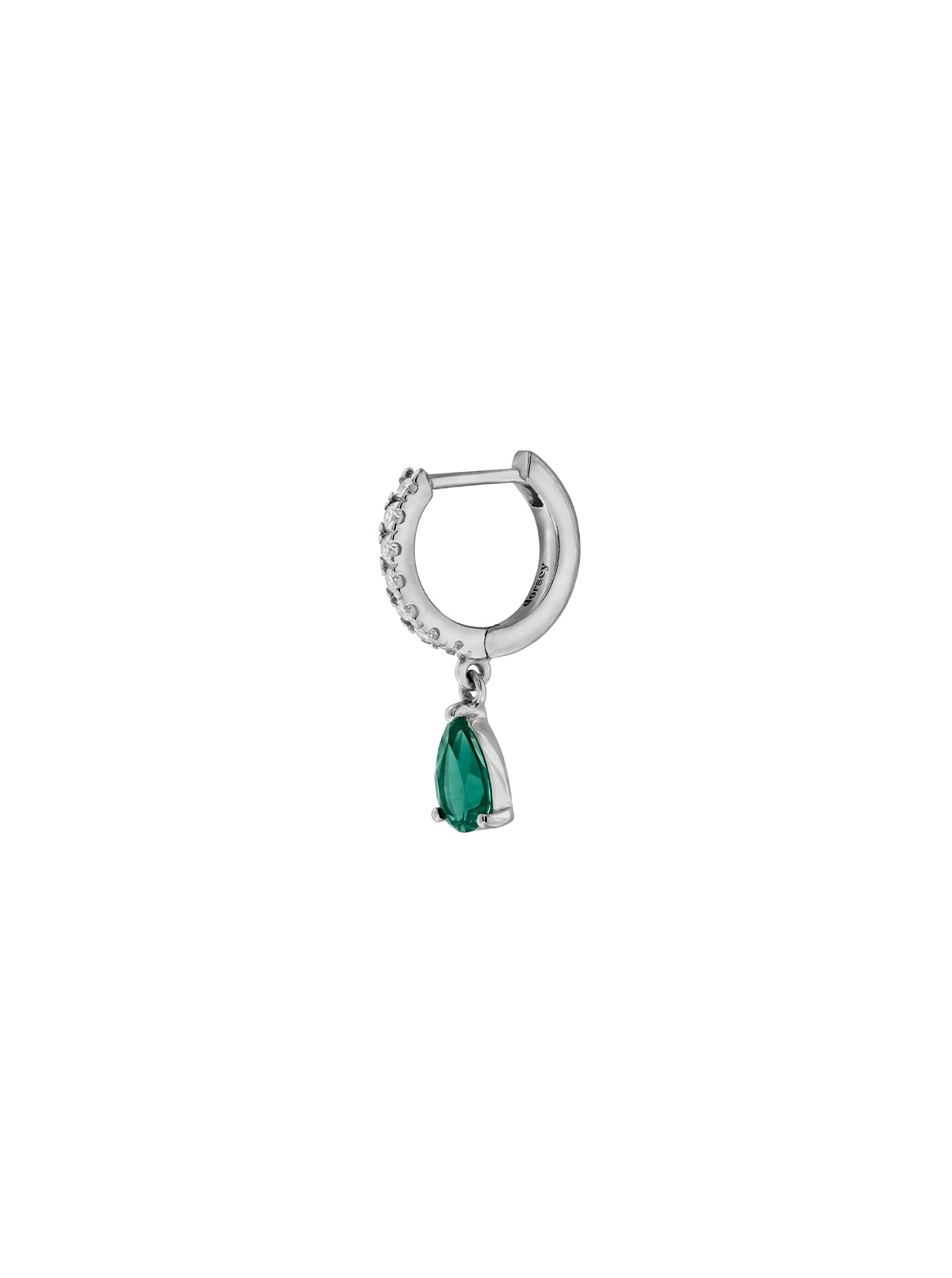 14K PAVÉ PEAR-DROP HUGGIE EARRING IN LAB EMERALD