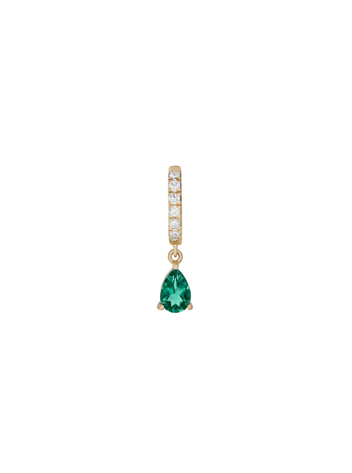 14K PAVÉ PEAR-DROP HUGGIE EARRING IN LAB EMERALD