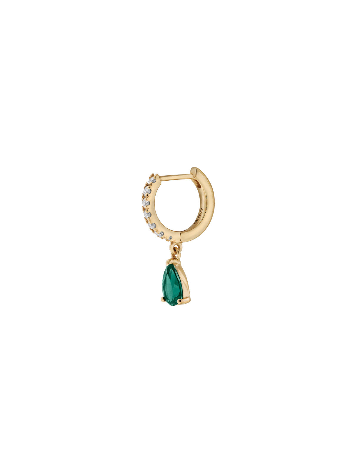 14K PAVÉ PEAR-DROP HUGGIE EARRING IN LAB EMERALD