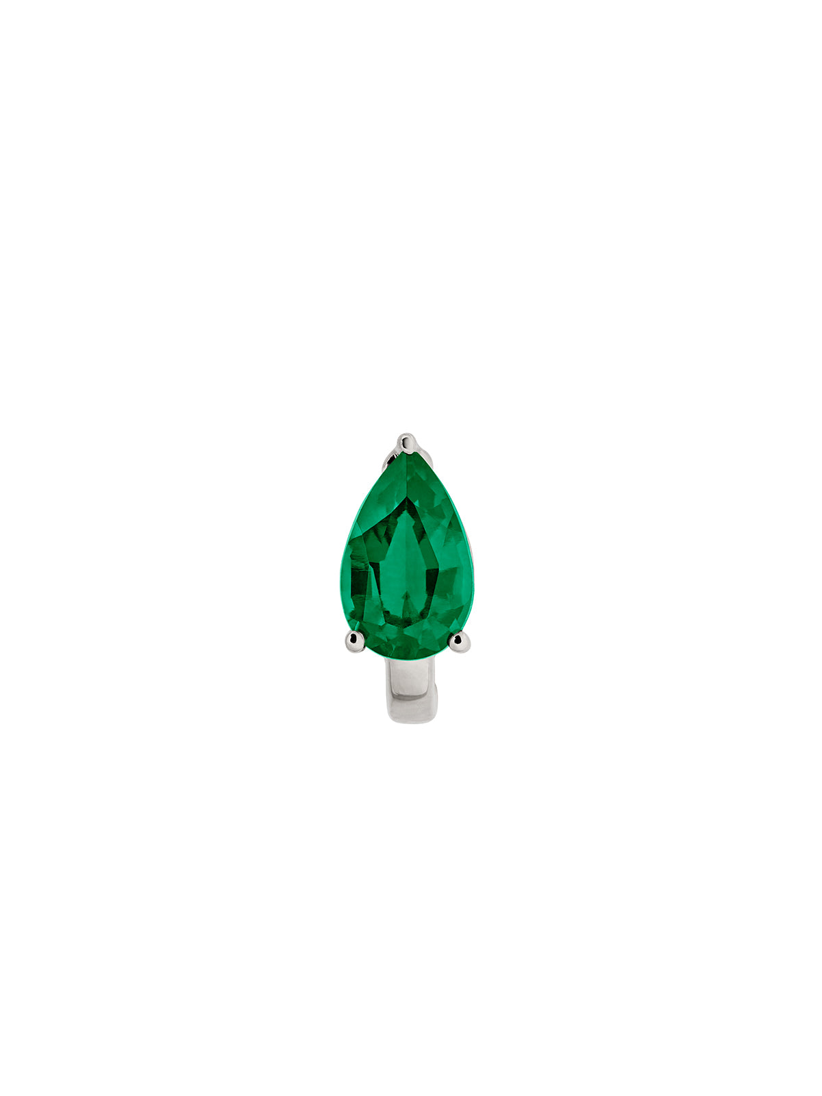 14K WHITE GOLD PEAR LAB EMERALD HUGGIE