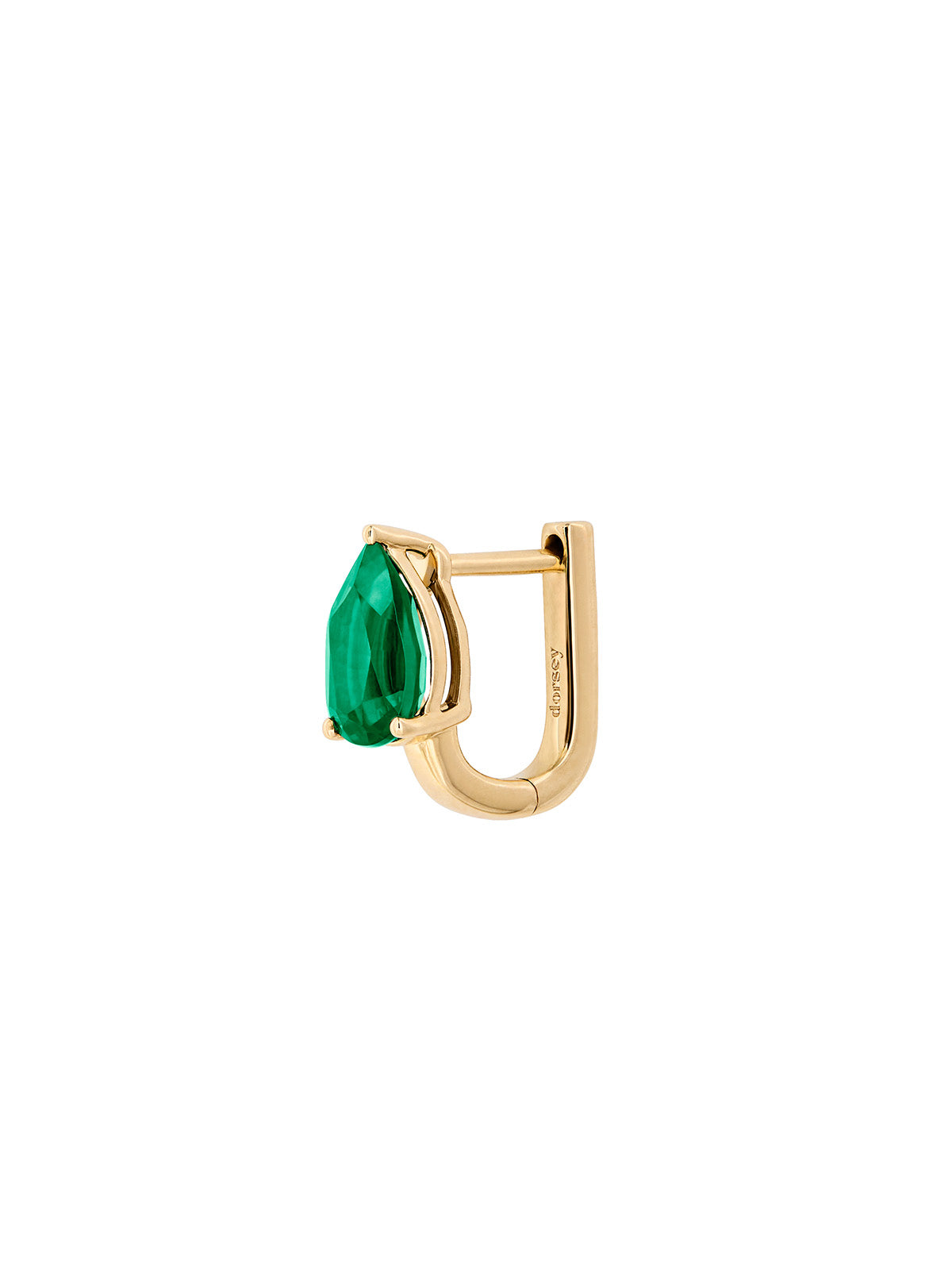 14K YELLOW GOLD PEAR LAB EMERALD HUGGIE