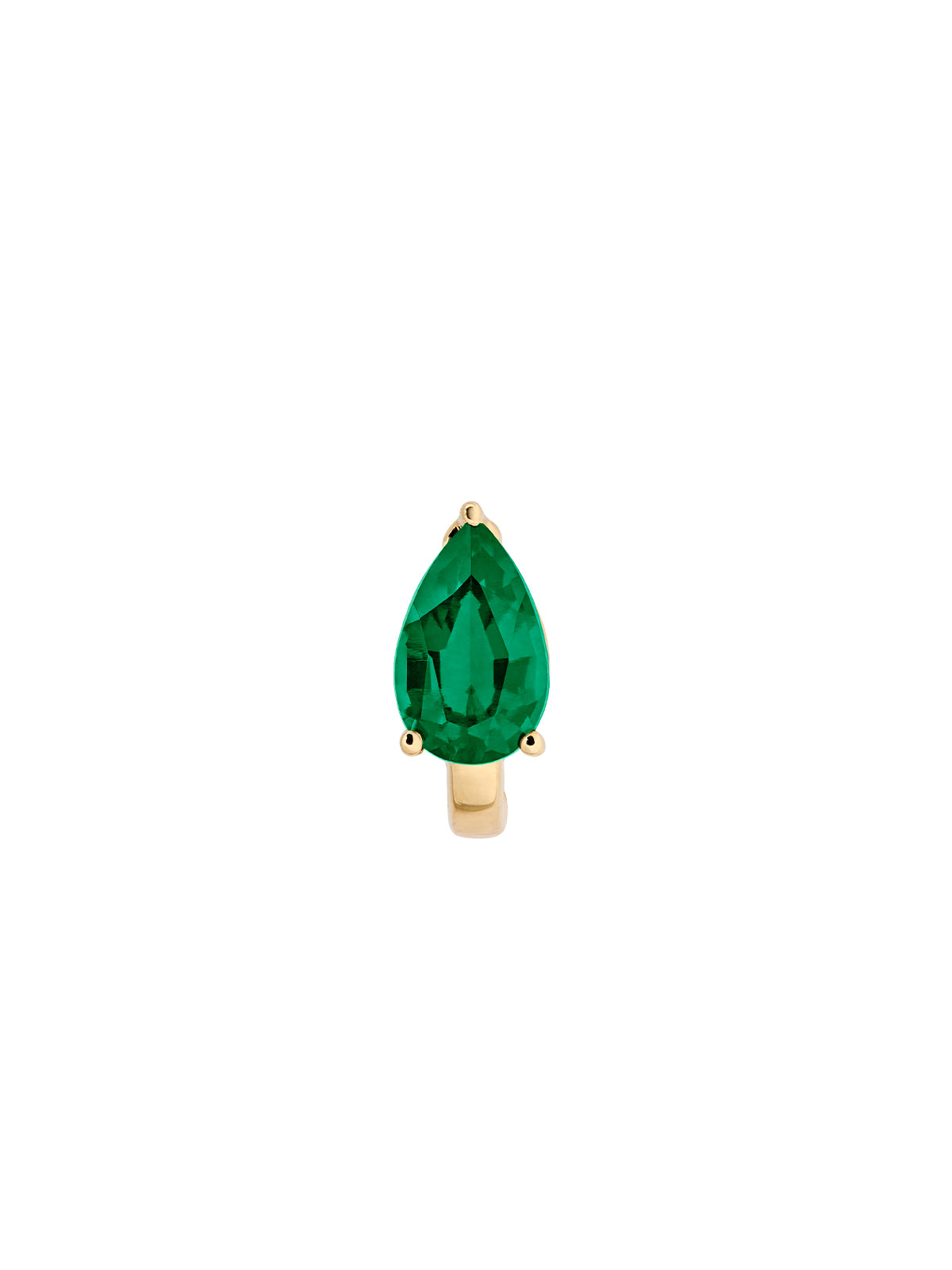 14K YELLOW GOLD PEAR LAB EMERALD HUGGIE