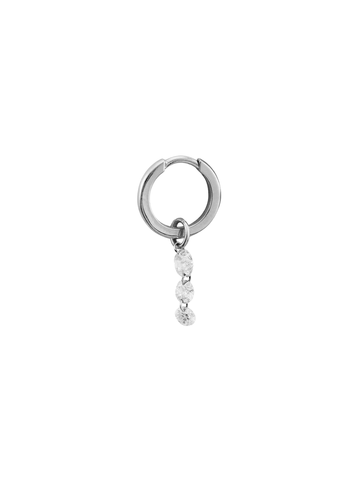 14K HUGGIE EARRING WITH FLOATING GRADUATED CHARM IN LAB DIAMOND