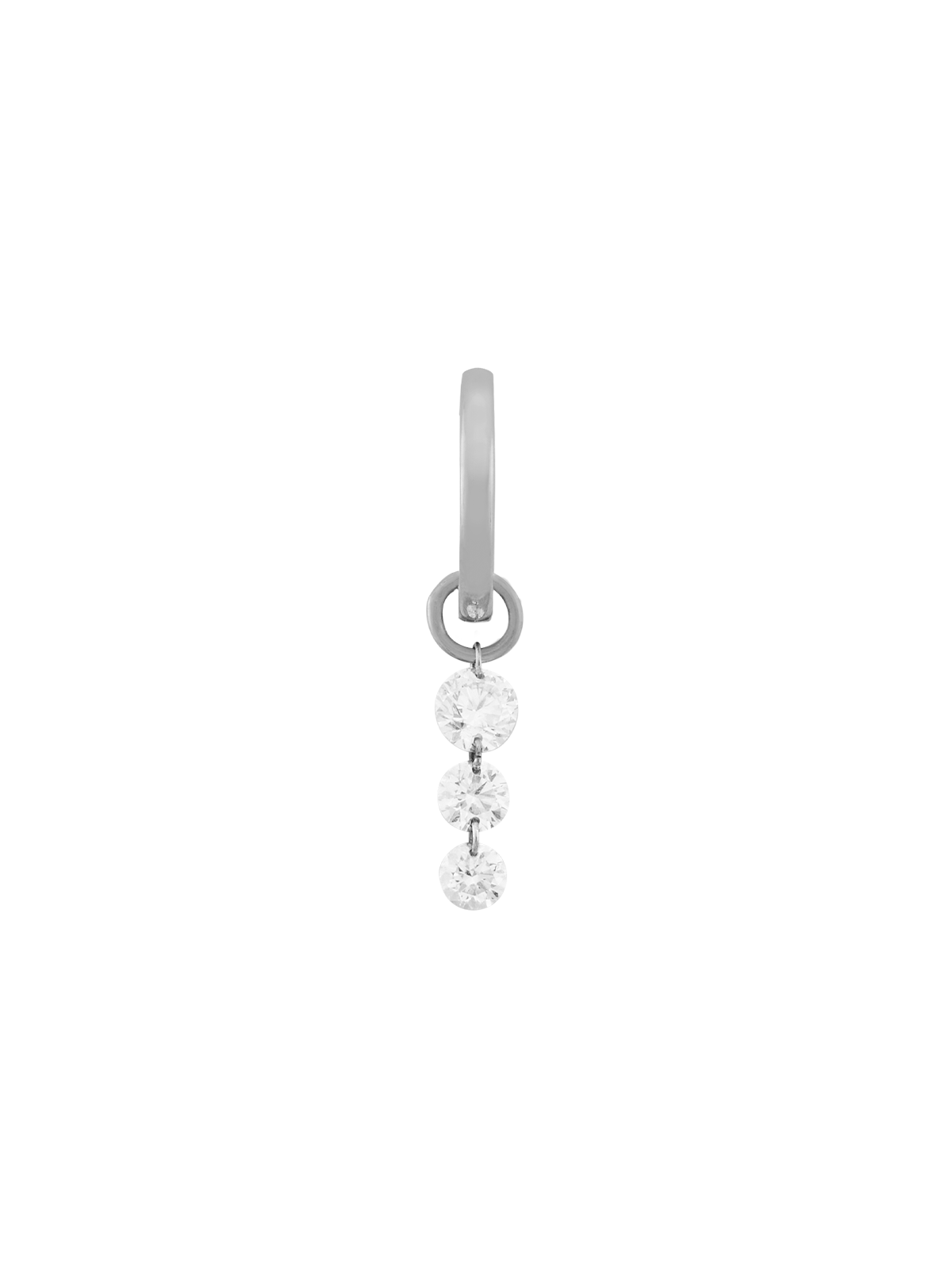 14K HUGGIE EARRING WITH FLOATING GRADUATED CHARM IN LAB DIAMOND