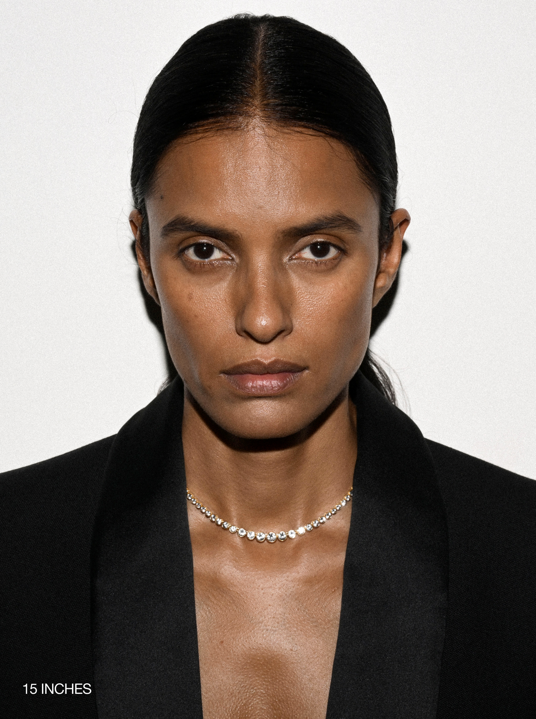 JAMES GRADUATED BEZEL RIVIÈRE NECKLACE IN LAB WHITE SAPPHIRE