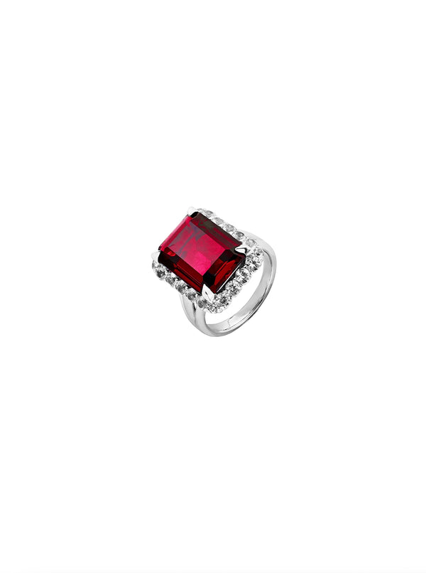 HASTINGS, LAB-GROWN RED SAPPHIRE RING, SILVER