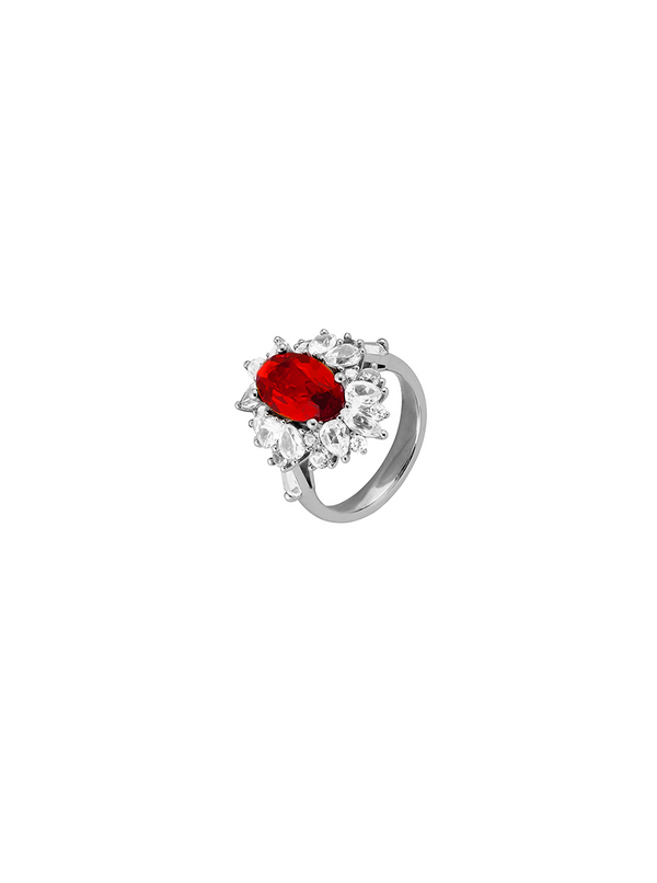 HOUGHTON, LAB-GROWN RED SAPPHIRE PINKY RING, SILVER