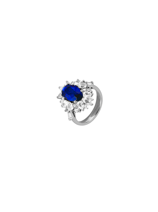 HOUGHTON, LAB-GROWN BLUE SAPPHIRE PINKY RING, SILVER