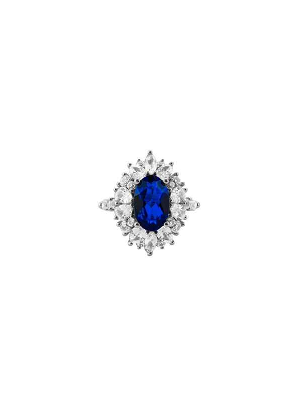 HOUGHTON, LAB-GROWN BLUE SAPPHIRE PINKY RING, SILVER