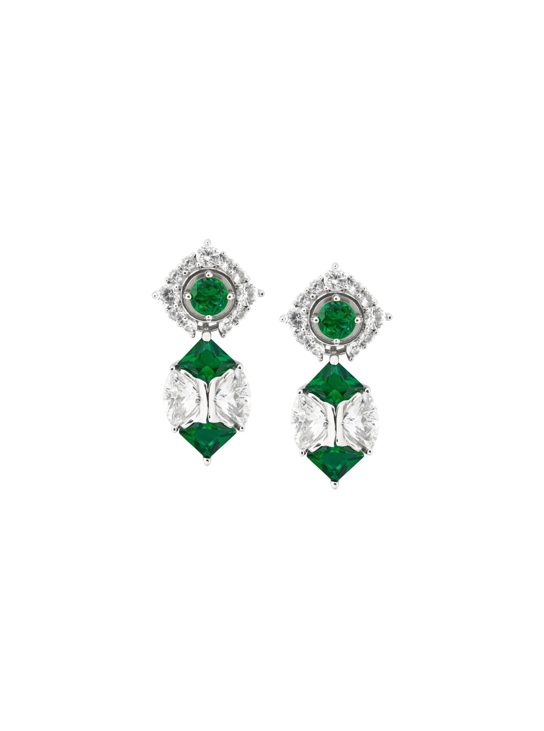 JOSEPHINE EARRINGS IN LAB WHITE SAPPHIRE AND LAB EMERALD