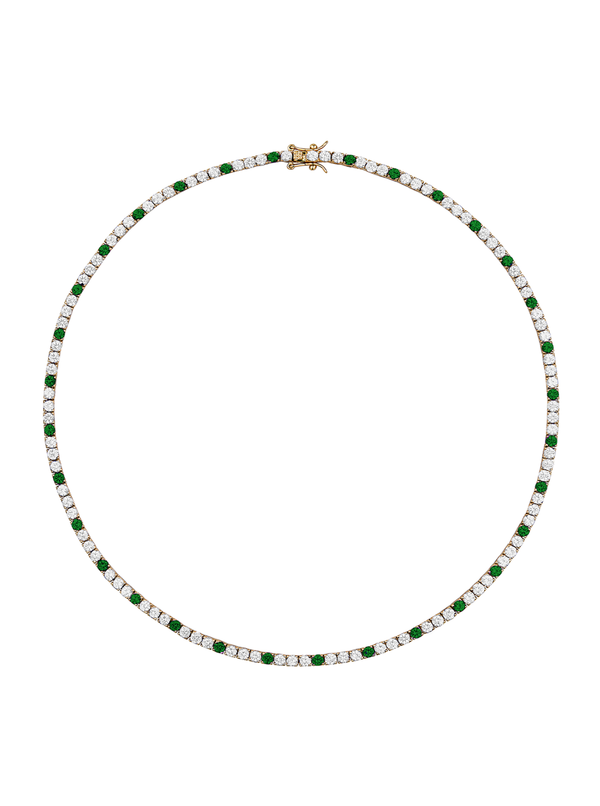 MOSS ROUND CUT, LAB-GROWN 3 WHITE SAPPHIRE AND 1 NANO CRYSTAL EMERALD RIVIÈRE NECKLACE