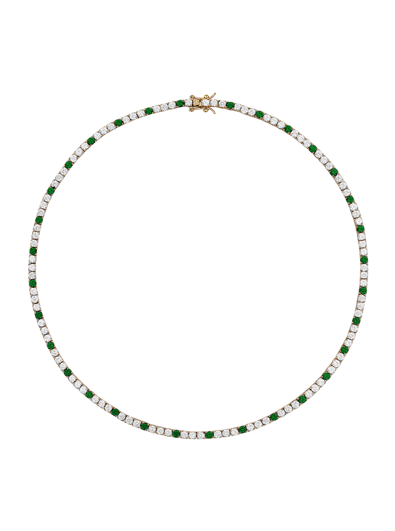 MOSS ROUND CUT, LAB-GROWN 3 WHITE SAPPHIRE AND 1 NANO CRYSTAL EMERALD RIVIÈRE NECKLACE