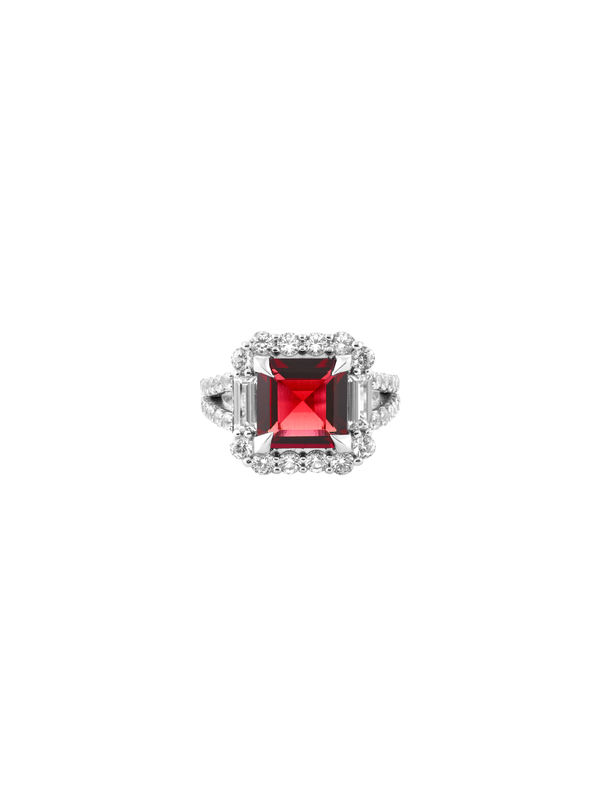 MERCER, LAB-GROWN RED SAPPHIRE RING, SILVER
