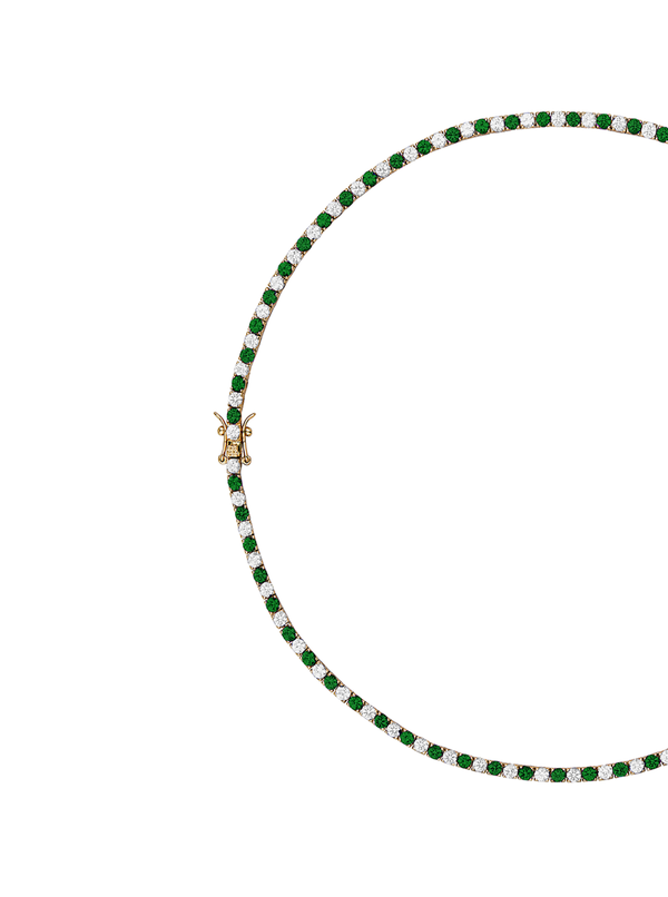 MOSS ROUND CUT, LAB-GROWN WHITE SAPPHIRE AND NANO CRYSTAL EMERALD RIVIÈRE NECKLACE