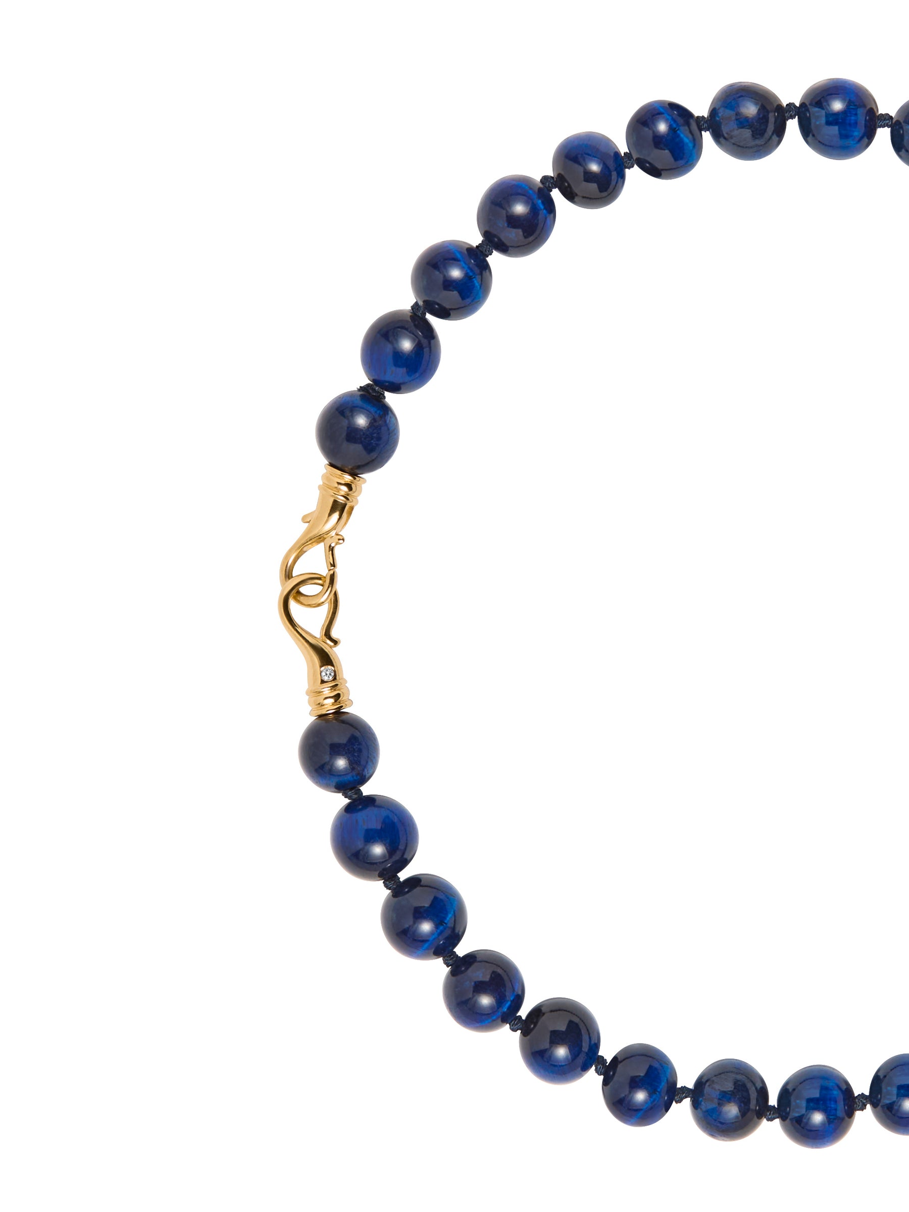 BLUE TIGER'S EYE BEAD & HOOK NECKLACE, GOLD
