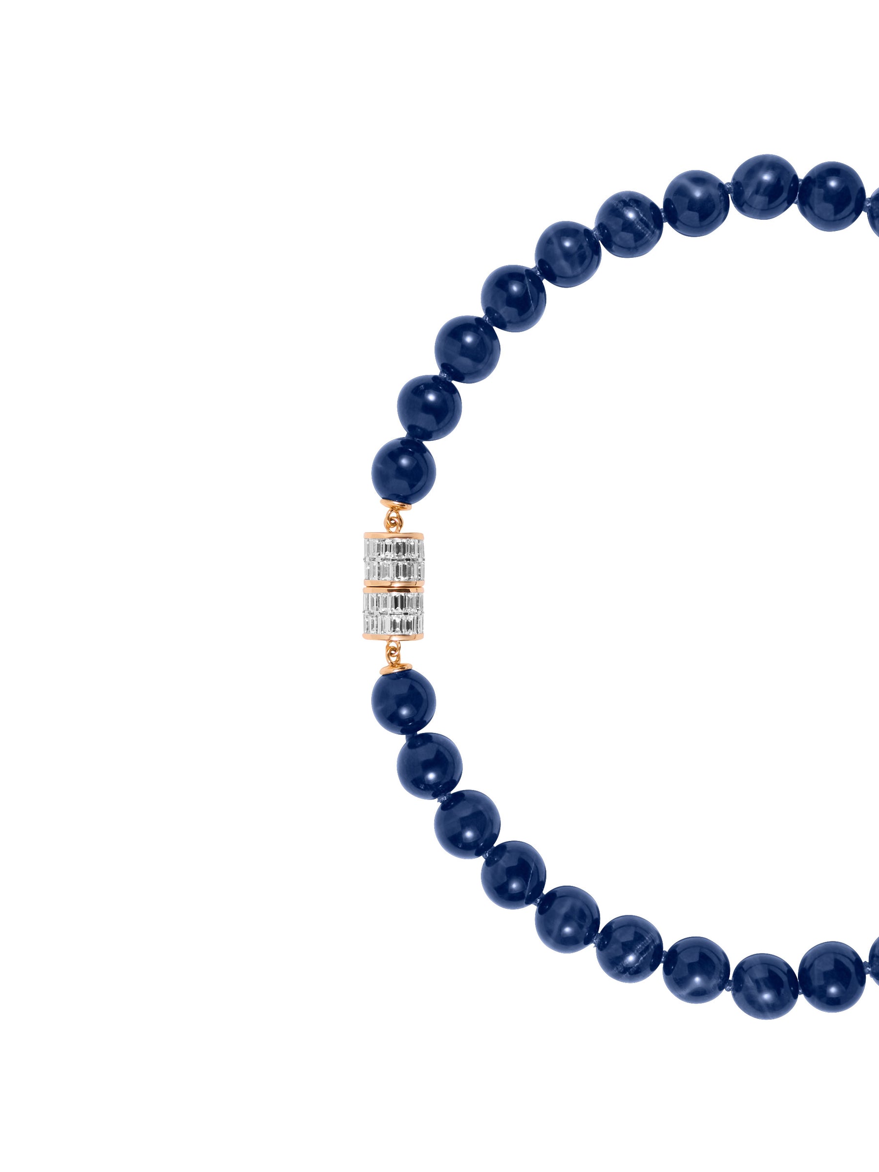 14K YELLOW GOLD BAGUETTE LAB DIAMOND BLUE TIGER'S EYE NECKLACE