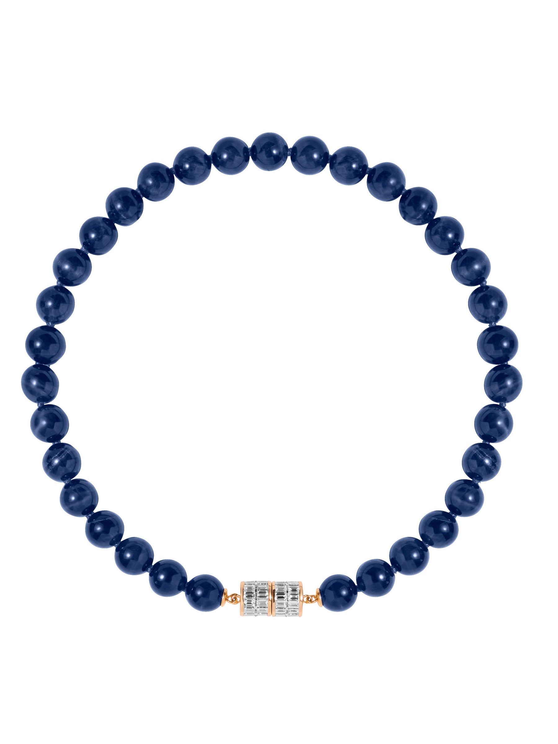 14K YELLOW GOLD BAGUETTE LAB DIAMOND BLUE TIGER'S EYE NECKLACE