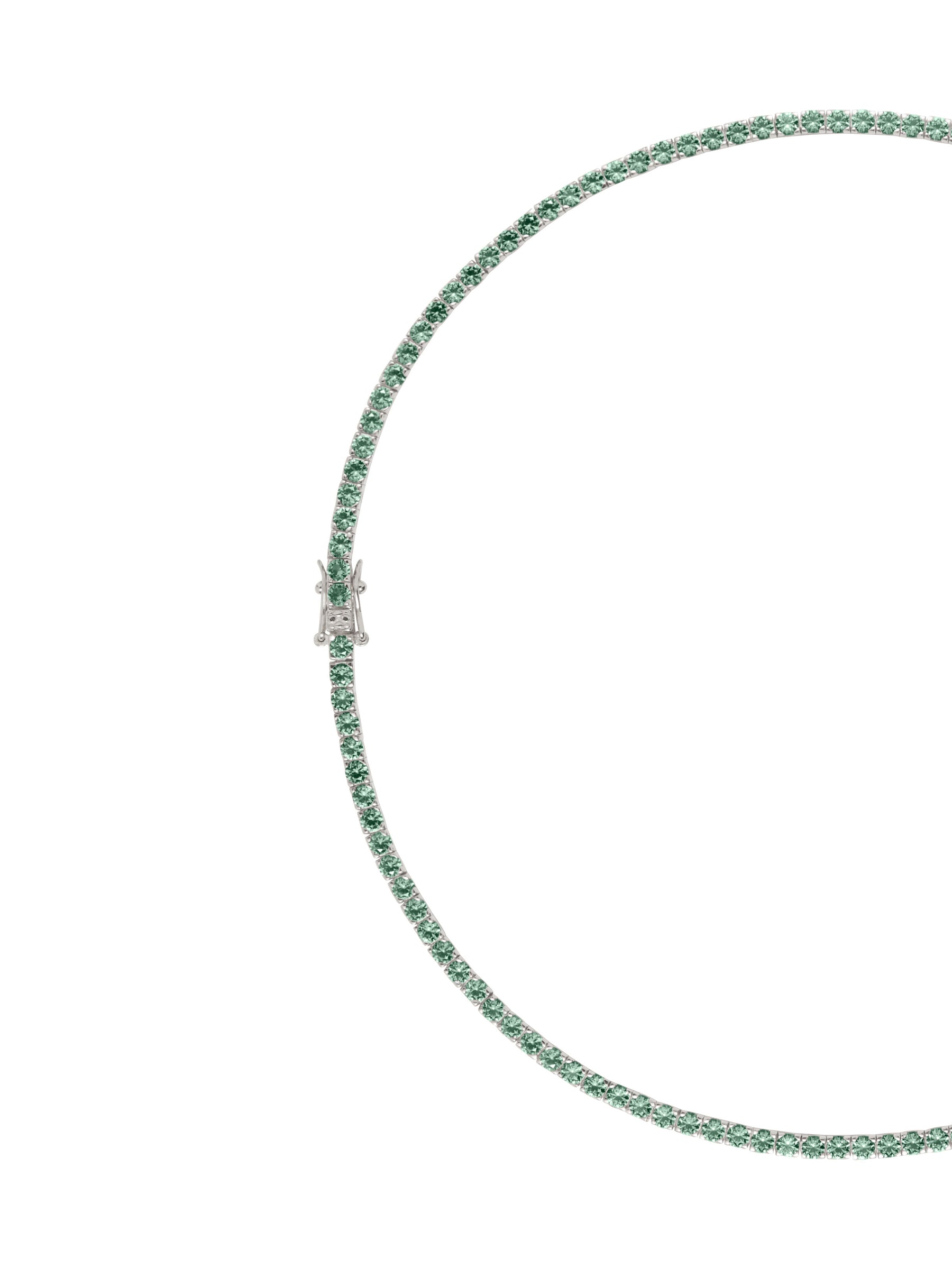 KATE ROUND CUT, 3MM LAB MOSS GREEN TOURMALINE RIVIÈRE NECKLACE, SILVER