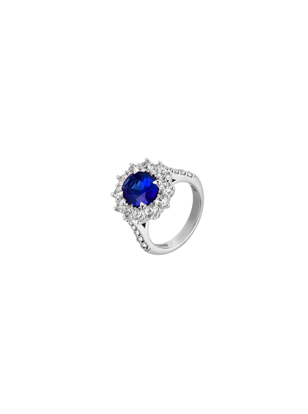PETITE SPENCER, LAB-GROWN BLUE SAPPHIRE RING, SILVER