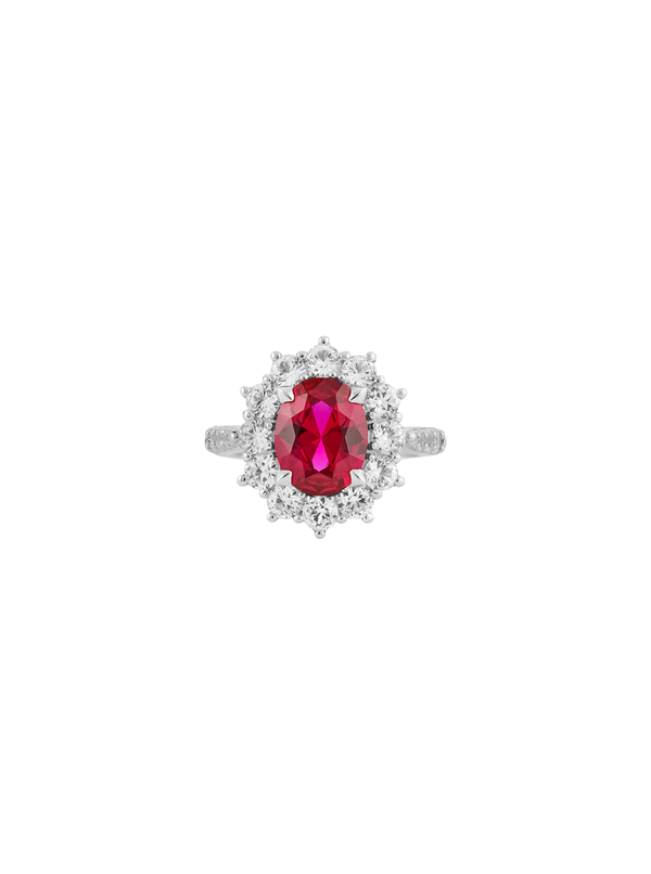 PETITE SPENCER, LAB-GROWN RED SAPPHIRE RING, SILVER