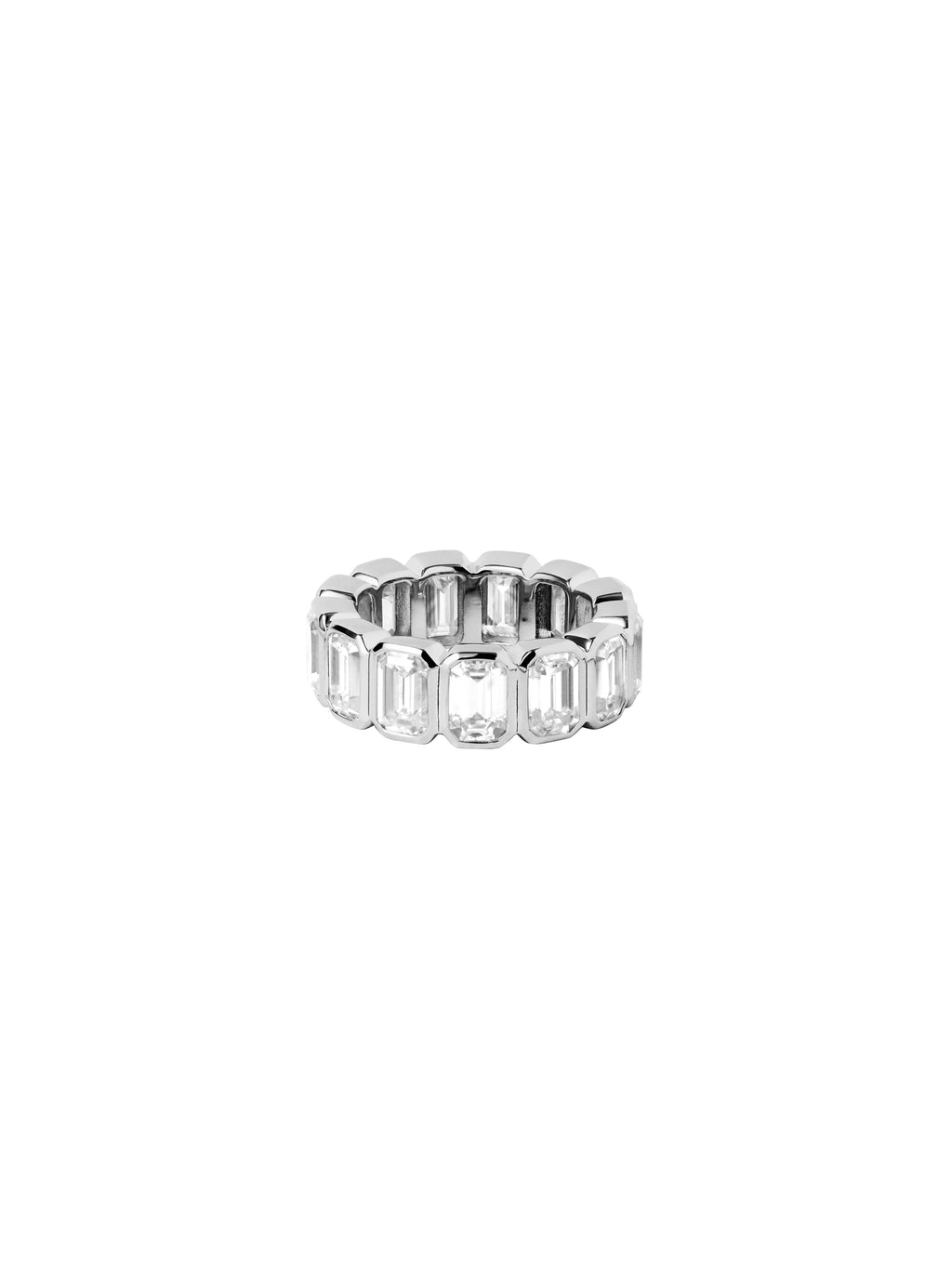 14K EMERALD-CUT BEZEL ETERNITY BAND IN LAB DIAMOND, 14K WHITE GOLD