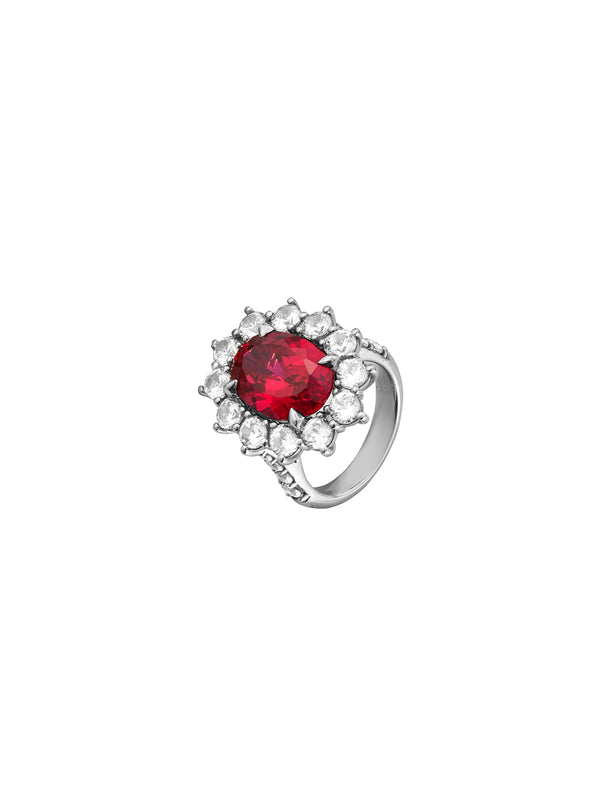 SPENCER, LAB-GROWN RED SAPPHIRE RING, SILVER