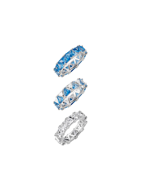 THEODORA DOUBLE TRILLION BLUE TOPAZ SPINEL RING STACK, SILVER