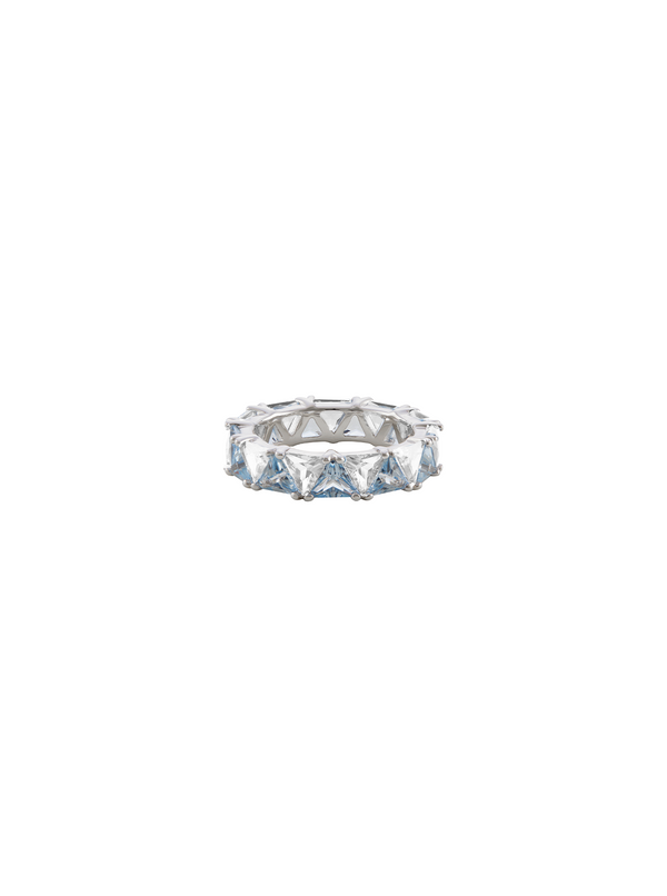 THEODORA DOUBLE TRILLION, LAB-GROWN AQUA SPINEL AND WHITE SAPPHIRE RING, SILVER