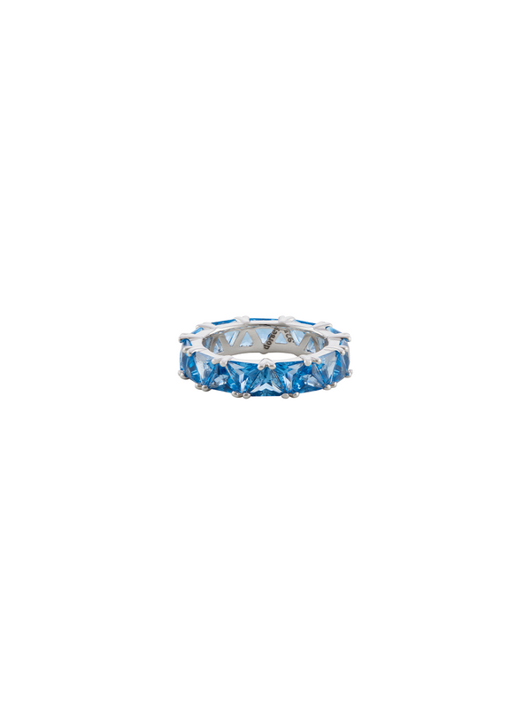THEODORA DOUBLE TRILLION, LAB-GROWN BLUE TOPAZ SPINEL RING, SILVER
