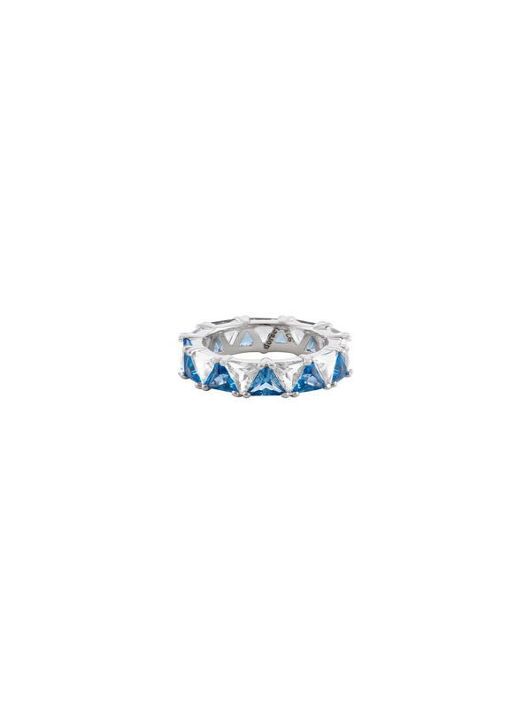 THEODORA DOUBLE TRILLION, LAB-GROWN BLUE TOPAZ SPINEL AND WHITE SAPPHIRE RING, SILVER