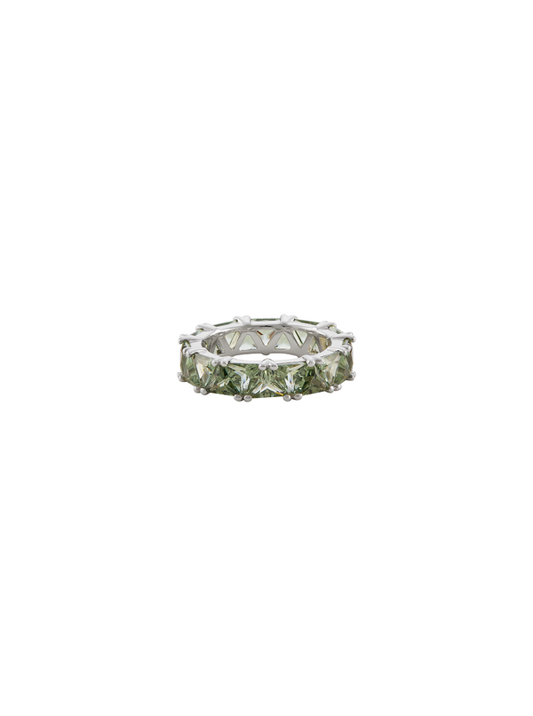 THEODORA DOUBLE TRILLION, LAB-GROWN LIGHT GREEN SPINEL RING, SILVER