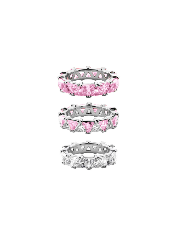 THEODORA DOUBLE TRILLION PINK SAPPHIRE RING STACK, SILVER