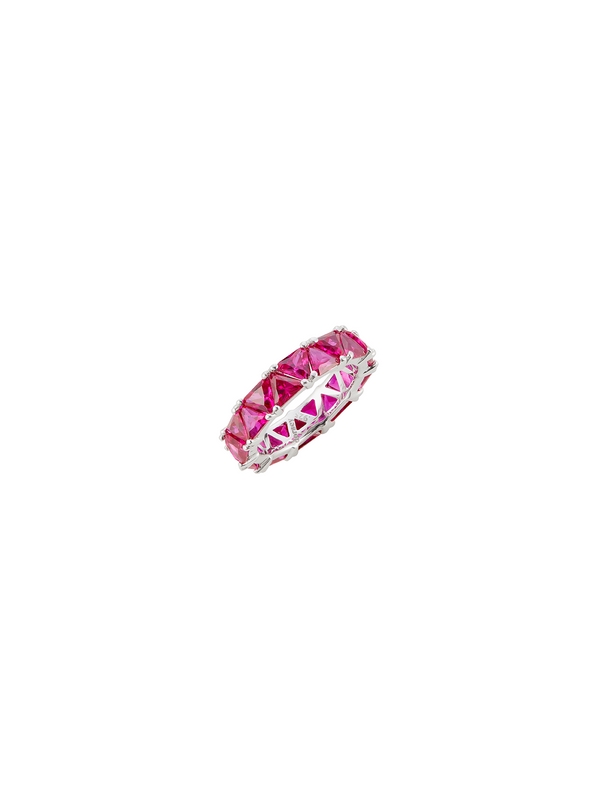 THEODORA DOUBLE TRILLION, LAB-GROWN RED SAPPHIRE RING, SILVER