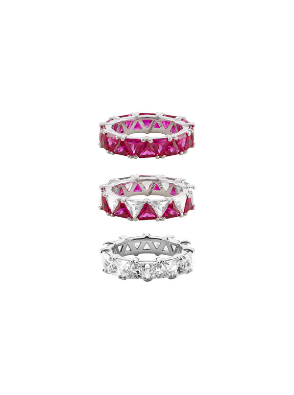 THEODORA DOUBLE TRILLION RED SAPPHIRE RING STACK, SILVER