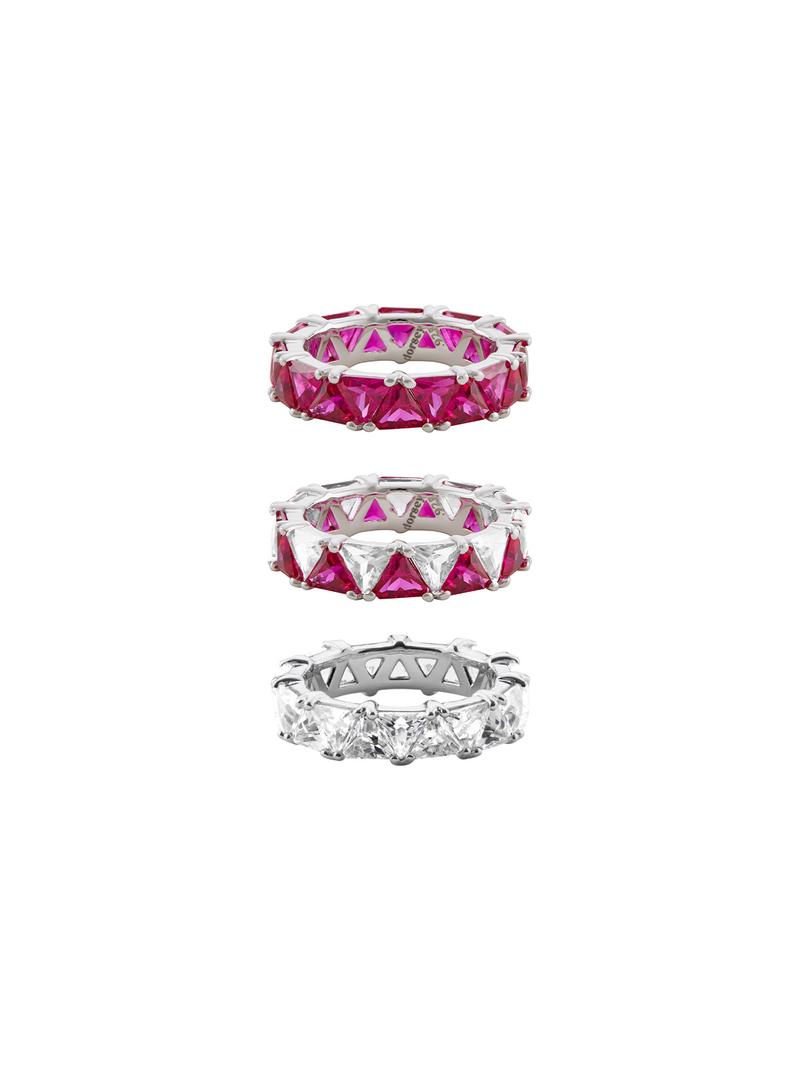 THEODORA DOUBLE TRILLION RED SAPPHIRE RING STACK, SILVER