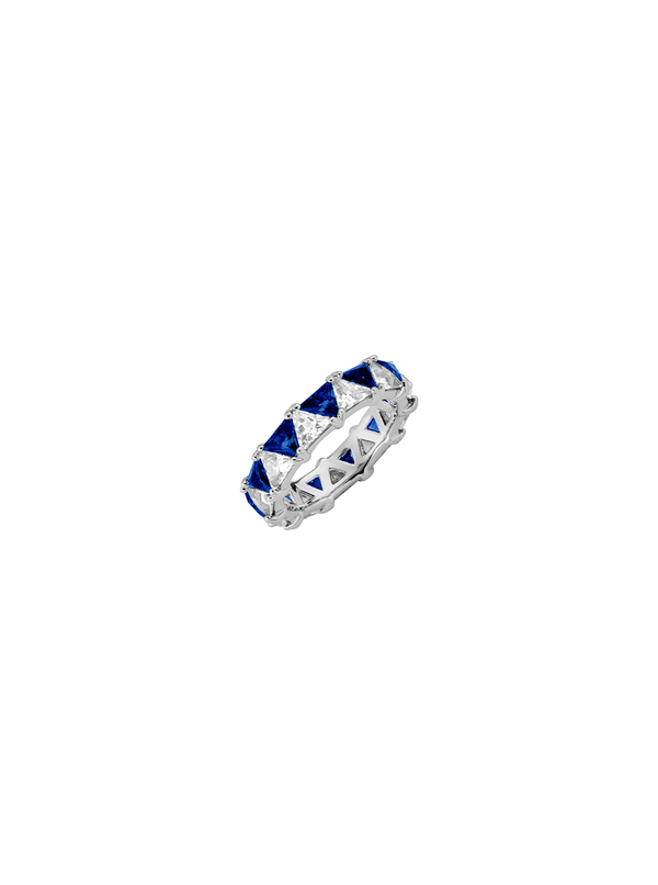 THEODORA DOUBLE TRILLION, LAB-GROWN BLUE AND WHITE SAPPHIRE RING, SILVER