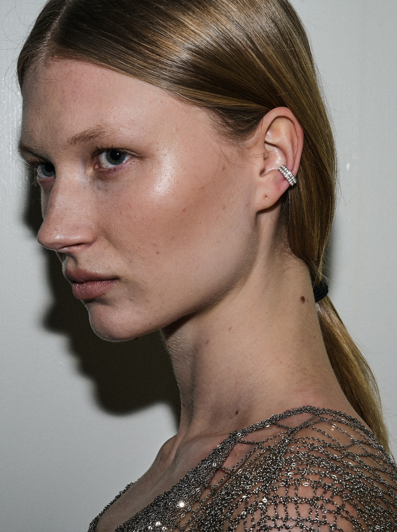 DOUBLE ROW LAB WHITE SAPPHIRE EAR CUFF, SILVER