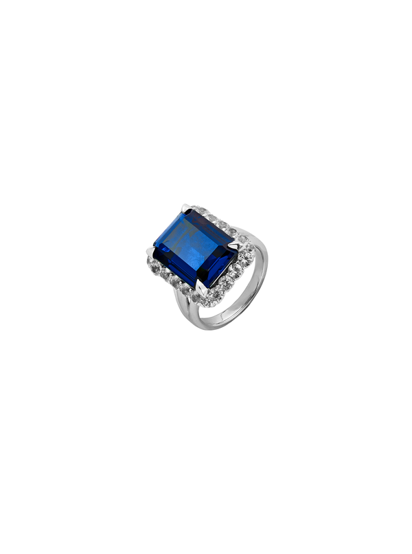 HASTINGS, LAB-GROWN BLUE SAPPHIRE RING, SILVER