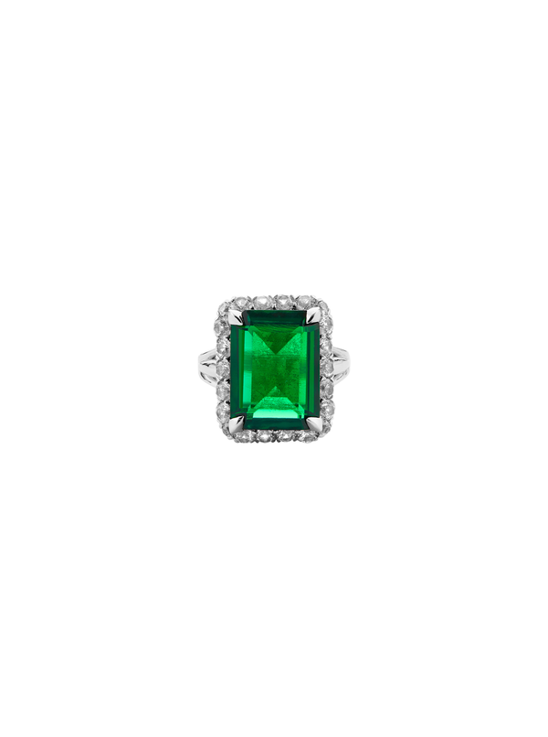 HASTINGS, LAB-GROWN EMERALD RING, SILVER